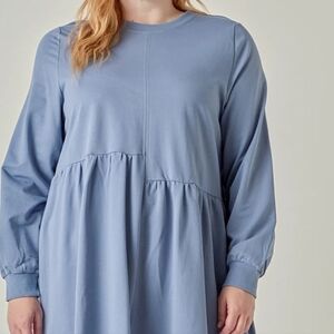 NEW English Factory size S Unbalanced Seam Ruffle Hem Knit Dress long sleeve